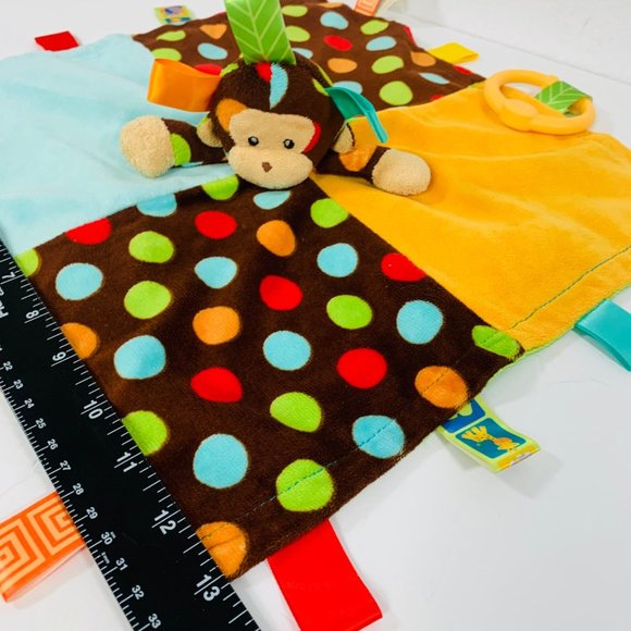 Mary Meyer Monkey Lovey Taggies Dazzle Dots Security Blanket Satin Lined 13.5" - Picture 11 of 12